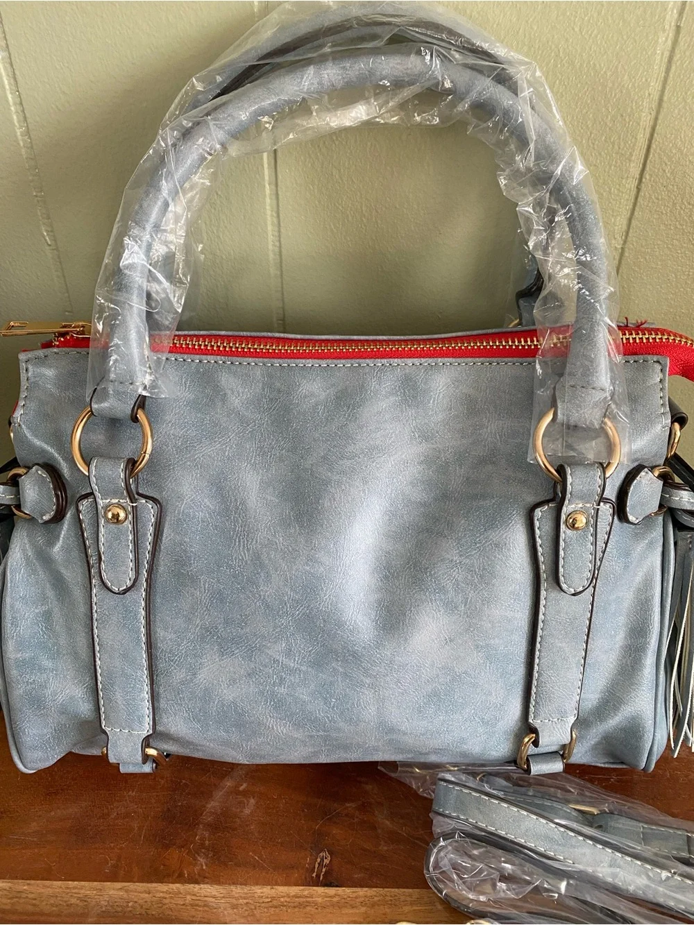 Satchel Handbag with Red Zip NWOT - Picture 3 of 12
